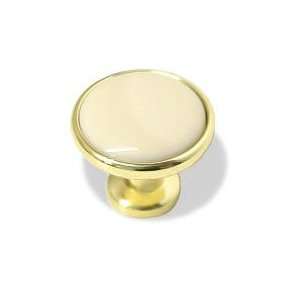  Polished Brass Knob With An Almond Ceramic Center LQ 