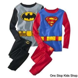 BATMAN OR SUPERMAN Boys 4 6 8 10 Costume PAJAMAS Pjs Set Shirt Pants 