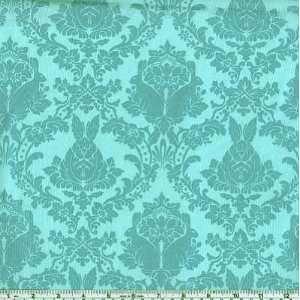  45 Wide Full Moon Forest Rabbit Damask Turquoise Fabric 