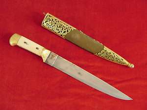 ANTIQUE INDIAN COLONIAL DAGGER FOR BRITISH OFFICER WOOTZ BLADE GOLD 