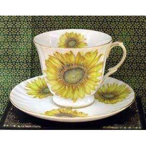  Sunburst Sunflower Queens Cup & Saucer   Set of 2