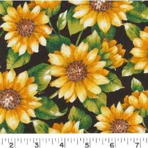 45 Wide SUNFLOWER BOUQUETS   BLACK Fabric By The Yard 