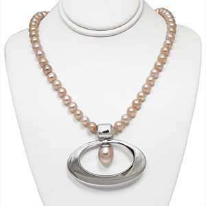  Pearl Strand with Wide Oval Sterling Silver Enhancer Pendant 