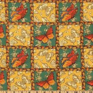  44 Wide Butterfly Patchwork Green Fabric By The Yard 