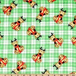  Winter Reindeer Plaid Green Fabric By The Yard Arts, Crafts & Sewing