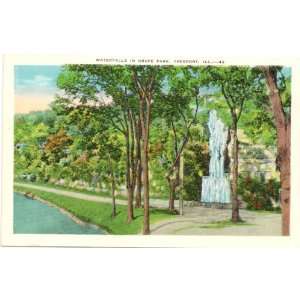 1930s Vintage Postcard   Waterfalls in Krape Park   Freeport Illinois