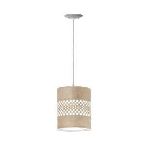   BGE 1 Light Pendant in Satin Chrome with Beige Sued