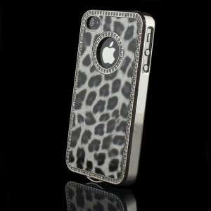 Black Leopard Leather Case Cover for Apple iPhone 4S 4G Wi/Bling 