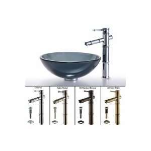 Kraus Kraus Clear Black Glass Vessel Sink and Bamboo Faucet C GV 104 