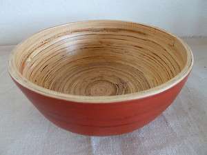 Pretty Wooden Bowl w/ Striations Rust Exterior D 6 1/2 H 3  