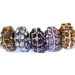 Pandora Style 5 Piece Charm Bead Set with Colored Cubic Zirconia Exact 