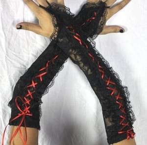 BLACK LACE & RED GLOVES GOTHIC BURLESQUE COSTUME GLAM  