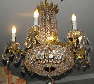 Unusual Louis XVI Style Gilt Bronze French Crystal Chandelier Fixture 