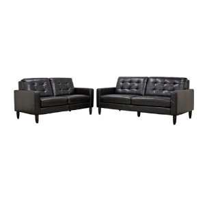   Studio Caledonia Black Leather Modern Sofa Set By Wholesale Interiors
