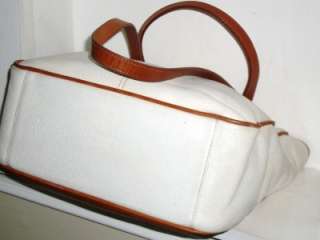 FOSSIL Buttery Soft White Pebbled And British Tan Leather Tote Satchel 