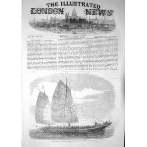   1857 CHINESE PIRATE BOAT CANTON SAILING SHIP OLD PRINT