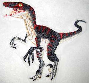 Epic Black Velociraptor Raptor Dinosaur Iron on Patch  