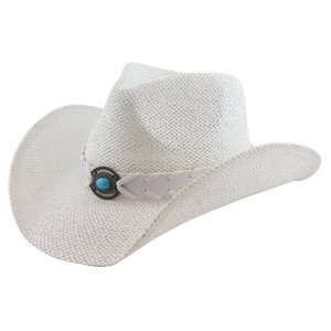  White Cowboy Men Women Toyo Straw Hat Blue Stone 100% 