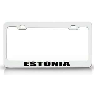 ESTONIA Country Steel Auto License Plate Frame Tag Holder White/Black