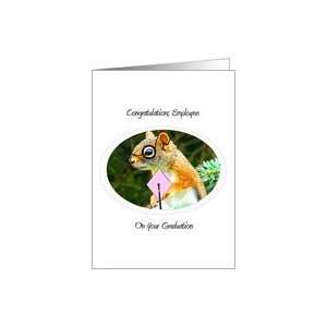   , Red Squirrel in Spectacles Stands Holding Pink Graduation Cap Card