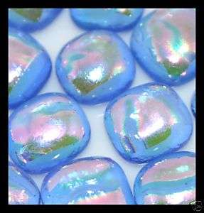 RIPPLE SKY BLUE Fused Glass DICHROIC Cabochons Beads  