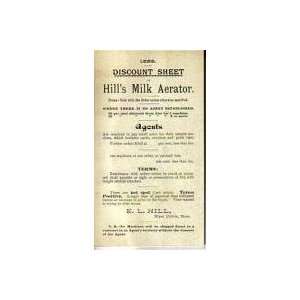  1888 Hills Milk Aerator Discount Sheet E.L. Hill West 