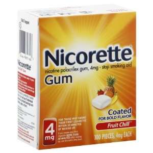  Nicorette Stop Smoking Aid, 4 mg, Gum, Fruit Chill 100 