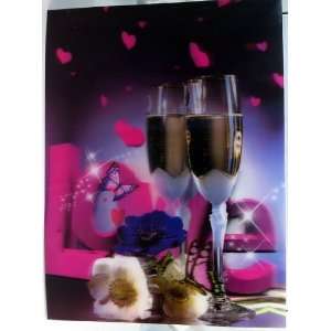   Stereoscopic Print Paint Picture   Love with Champaign Glasses Home