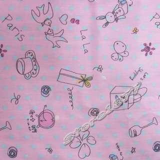 Cartoon Bird Cup Quilt Cotton Fabric Pink c064  