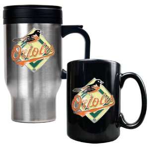   MLB Stainless Steel Travel Mug & Black Ceramic Mug Set   Primary Logo