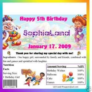 Candyland Candy Wrappers/Birthday Party Favors  