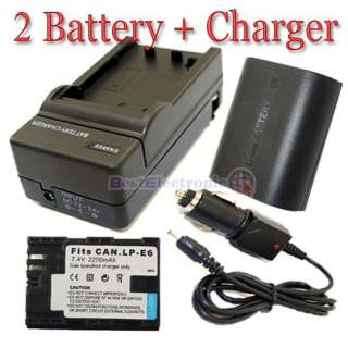 2x LP E6 Battery +Charger for Canon LPE6 EOS 5D Mark II  