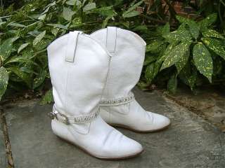 SPUNKY SUTTON PLAZA Vintage White Leather Cowboy Ankle Boots 8  