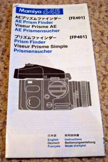 Mamiya 645 AE Prism Finder FE401 / Prism Finder FP401 User Manual 