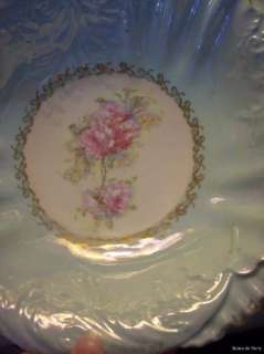 antique Victorian Centerpiece Bowl~PINK ROSES~AQUA~WOW  