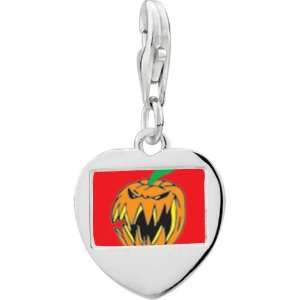  925 Sterling Silver Scary Halloween Pumpkin Photo Heart 