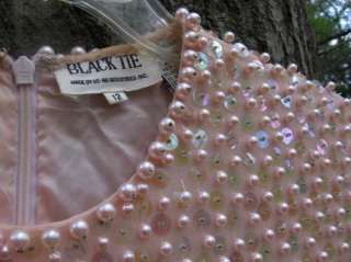 OLEG CASSINI Peachy Pink Pearls Sequins Silk Cocktail Stage Costume 