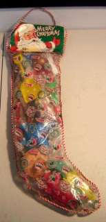 Vintage 1960s LARGE XMAS STOCKING filled with dimestore toys SPACESHIP 