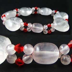  Rose Quartz Tumbler Beads Crystal Bracelet (with Swarovski 