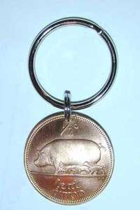 Coin Jewelry~Irish Sow & Piglets Antique coin key ring  