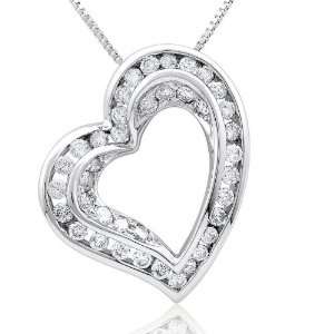  Loving heart charm pendant with 1.01cttw channel set and 