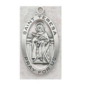 Sterling Silver St. Teresa Avila Medal with 18 Rhodium Chain in Gift 