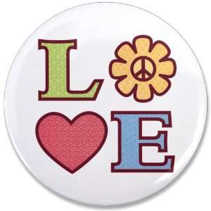   Button LOVE with Sunflower Peace Symbol and Heart 