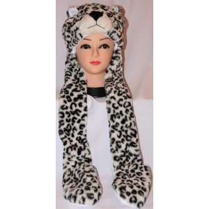  Plush Cheetah Animal Hat with Mittens Attached Everything 