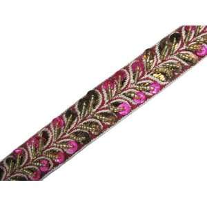 YD PINK GOLD SEQUIN BEADED RIBBON TRIM SEWING LACE CRAFT BORDER 