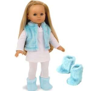  18 Inch Doll Clothing Teal Fur Vest 4pc. Set fits American 