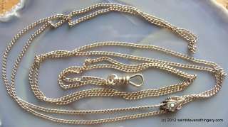 Antique Victorian Gold 27″ Watch Chain With Jeweled Slide Necklace 