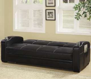 Faux Leather Sofa Bed with Storage and Cup Holders  
