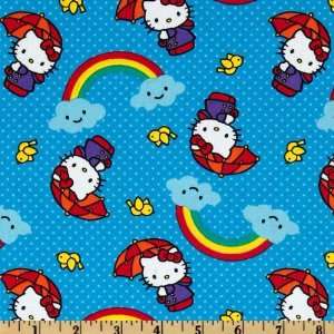   Kitty Rain Or Shine Somewhere Over The Rainbow Blue Fabric By The Yard