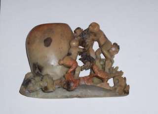 Two Monkeys carved in Chinese soapstone Antique  